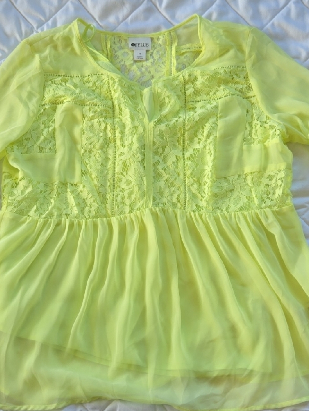 STYLUS Neon Yellow Lace Peasant Blouse